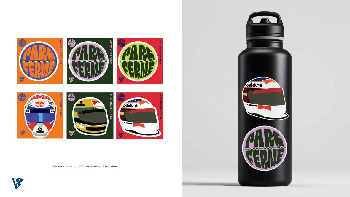 Parc Fermé automotive art stickers and racing driver helmet decals